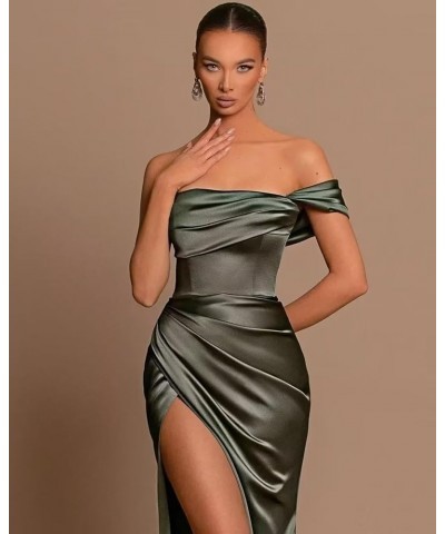 Satin Bridesmaid Dresses for Women Long Off Shoulder Mermaid Prom Dress Corset Formal Gown with Slit Peacock $35.09 Dresses