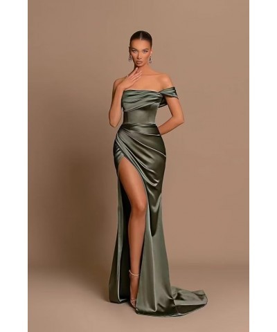 Satin Bridesmaid Dresses for Women Long Off Shoulder Mermaid Prom Dress Corset Formal Gown with Slit Peacock $35.09 Dresses