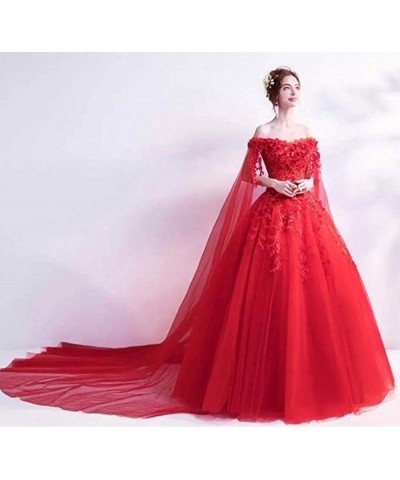 Women's Off Shoulder 3D Flowers Long Prom Dresses with Cape Photography Wedding Dresses Red $35.66 Dresses