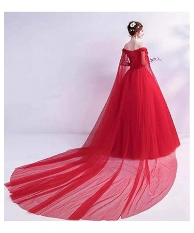 Women's Off Shoulder 3D Flowers Long Prom Dresses with Cape Photography Wedding Dresses Red $35.66 Dresses