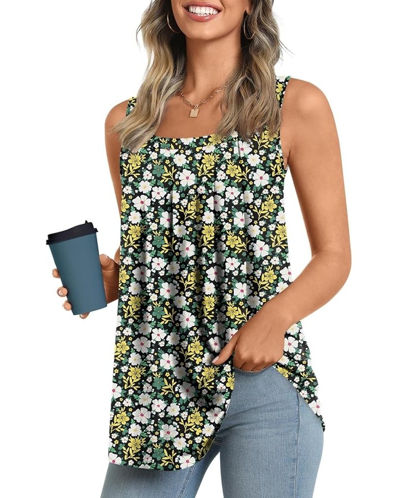 Women's 2024 Summer Tank Tops Square Neck Casual Tunic Sleeveless Blouse A-hawthorn Flower $12.50 Tops