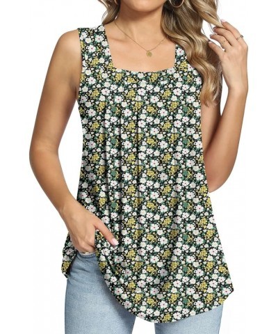 Women's 2024 Summer Tank Tops Square Neck Casual Tunic Sleeveless Blouse A-hawthorn Flower $12.50 Tops