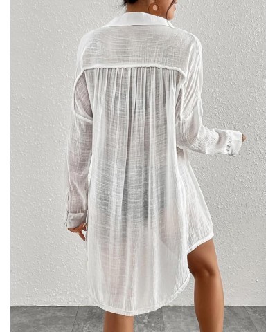 Long Sleeve Cover Up Oversized White Button Down Shirt Women Black Coverup White $17.15 Swimsuits