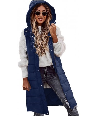 Women's Puffer Vest Winter Jackets Temperament Sleeveless Cardigan Mid-Length Cotton Vest Coat Jackets, S-5XL 3-blue $20.17 V...