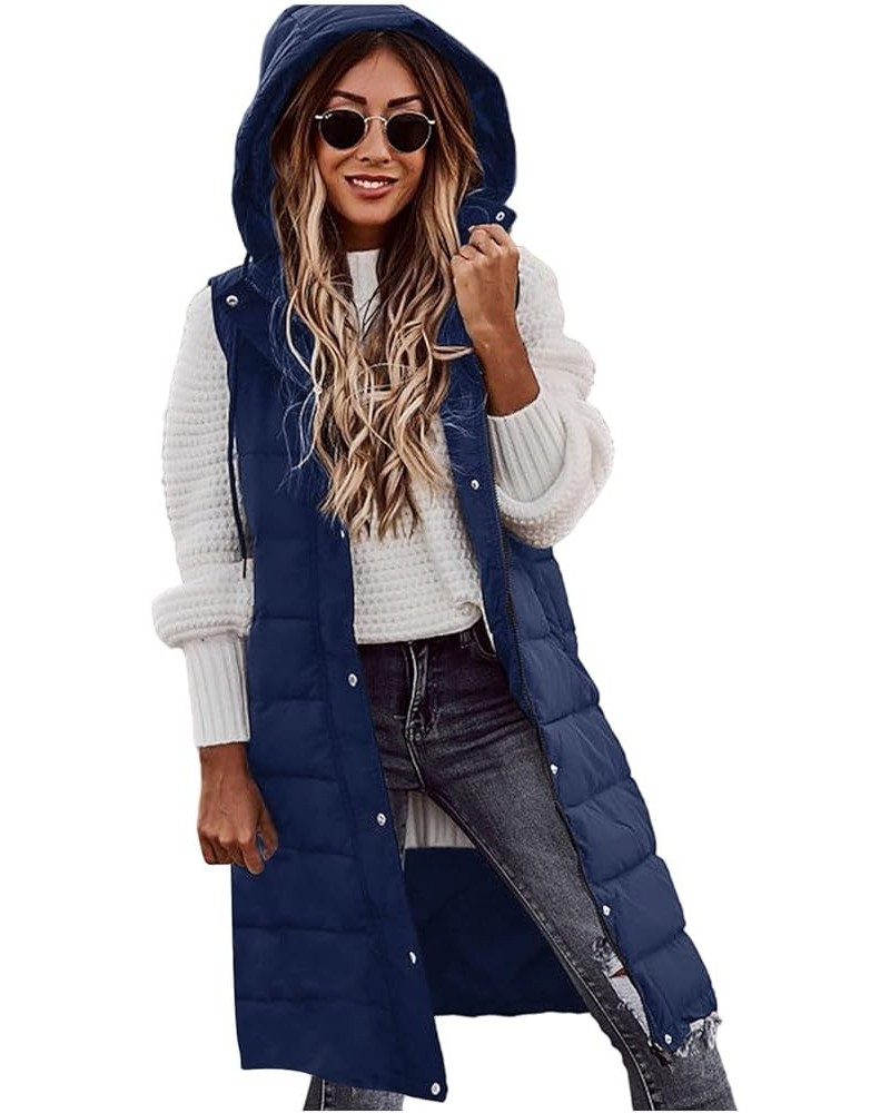 Women's Puffer Vest Winter Jackets Temperament Sleeveless Cardigan Mid-Length Cotton Vest Coat Jackets, S-5XL 3-blue $20.17 V...