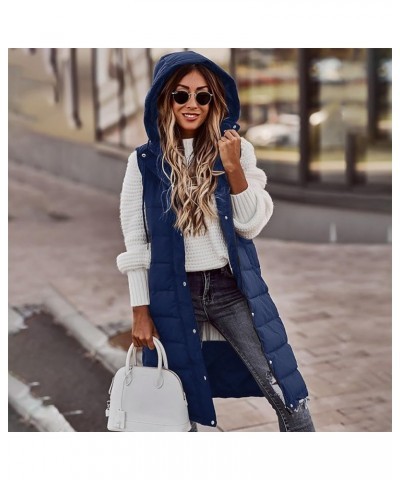 Women's Puffer Vest Winter Jackets Temperament Sleeveless Cardigan Mid-Length Cotton Vest Coat Jackets, S-5XL 3-blue $20.17 V...