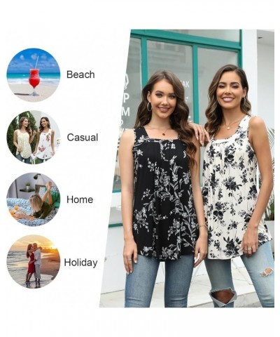 Women's 2024 Summer Tank Tops Square Neck Casual Tunic Sleeveless Blouse A-hawthorn Flower $12.50 Tops