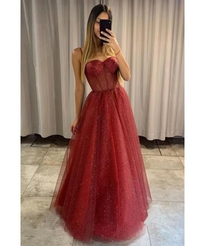 Women's Glitter Tulle Prom Dresses Long 2023 Spaghetti Straps Sweetheart Formal Evening Party Gowns with Slit Black $33.27 Dr...