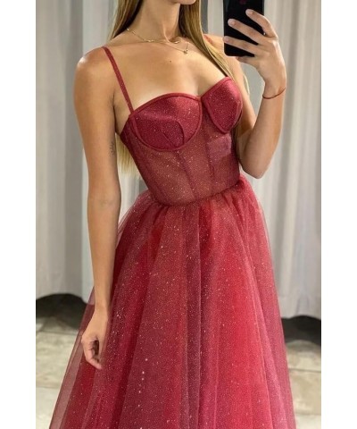 Women's Glitter Tulle Prom Dresses Long 2023 Spaghetti Straps Sweetheart Formal Evening Party Gowns with Slit Black $33.27 Dr...