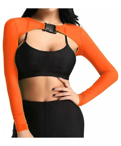 See Through Mesh Crop Top Sheer Open Front Shrug Fishnet Cover Ups with Buckle Orange $11.72 Tanks