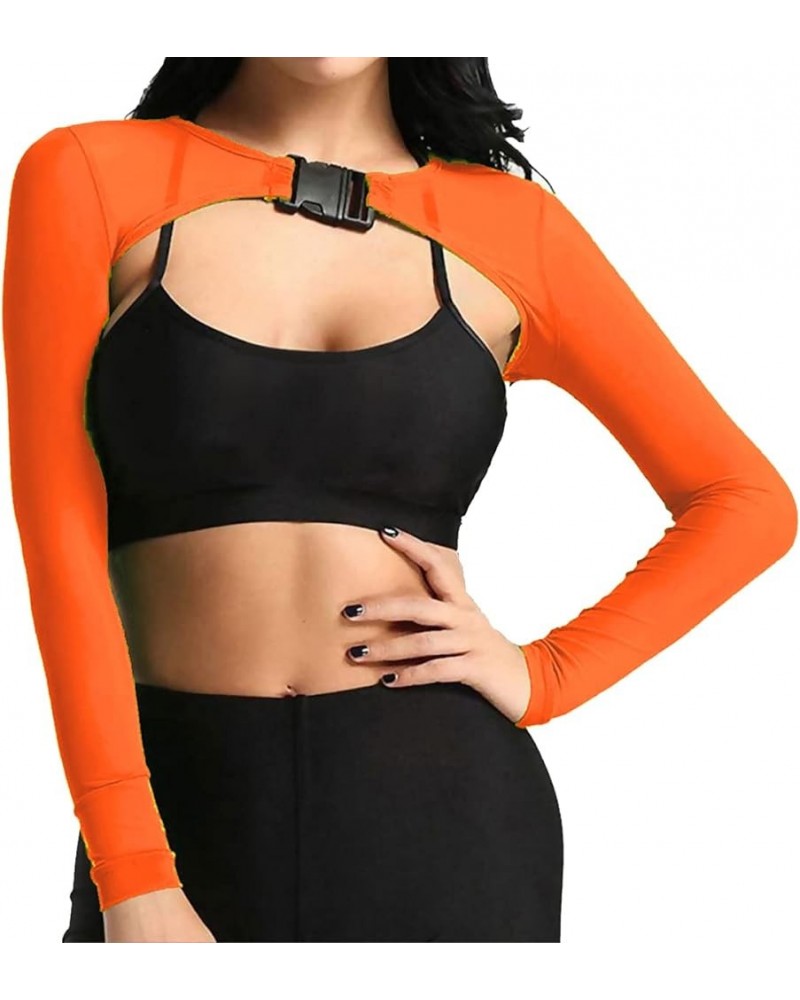 See Through Mesh Crop Top Sheer Open Front Shrug Fishnet Cover Ups with Buckle Orange $11.72 Tanks