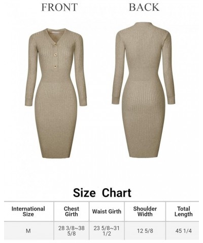 Women's Bodycon Ribbed Dress Long Sleeve Button Front Basic Knitted Sheath Dress Khaki $19.27 Dresses