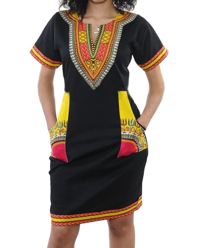 Women's African Tribe Dresses Bohemian Print Traditional Elegant Costume Clothes Blackyellow $11.19 Dresses