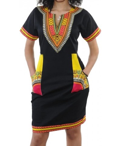 Women's African Tribe Dresses Bohemian Print Traditional Elegant Costume Clothes Blackyellow $11.19 Dresses