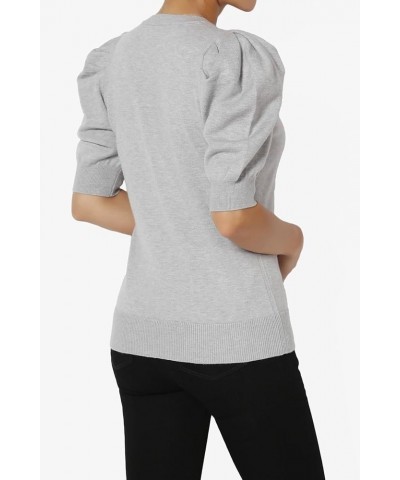 Women's Puff Short Sleeve Sweater Crew Neck Casual Pullover Knit Top Puff Heather Grey $15.98 Sweaters