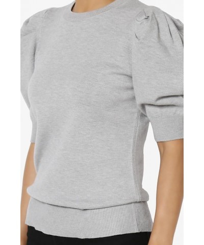 Women's Puff Short Sleeve Sweater Crew Neck Casual Pullover Knit Top Puff Heather Grey $15.98 Sweaters