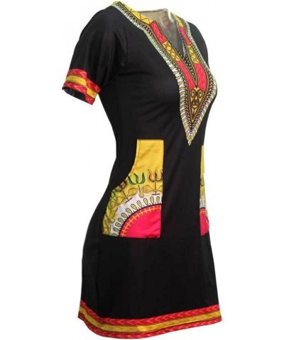 Women's African Tribe Dresses Bohemian Print Traditional Elegant Costume Clothes Blackyellow $11.19 Dresses