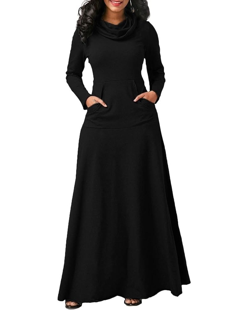 Womens Turtleneck Long Sweatshirt Dresses Sweatshirt Plus Size Floor Length Sweatshirt Dress Tunic with Pocket Black $18.69 D...