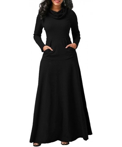 Womens Turtleneck Long Sweatshirt Dresses Sweatshirt Plus Size Floor Length Sweatshirt Dress Tunic with Pocket Black $18.69 D...