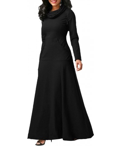 Womens Turtleneck Long Sweatshirt Dresses Sweatshirt Plus Size Floor Length Sweatshirt Dress Tunic with Pocket Black $18.69 D...