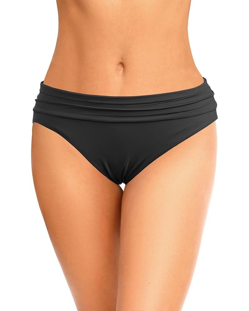 Women's Ruched Bikini Bottoms Mid Waist Tummy Control Swim Bottoms Scrunch Ruffle Bathing Suit Bottom Black $14.99 Swimsuits