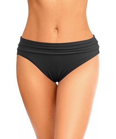 Women's Ruched Bikini Bottoms Mid Waist Tummy Control Swim Bottoms Scrunch Ruffle Bathing Suit Bottom Black $14.99 Swimsuits