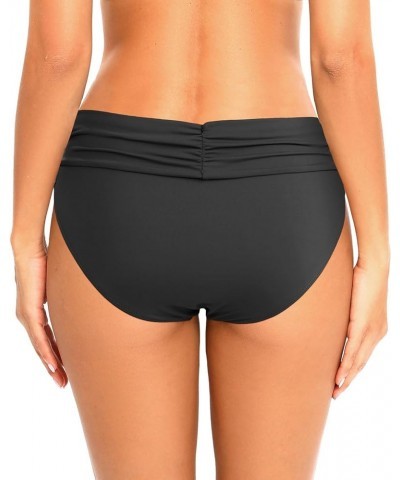 Women's Ruched Bikini Bottoms Mid Waist Tummy Control Swim Bottoms Scrunch Ruffle Bathing Suit Bottom Black $14.99 Swimsuits