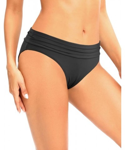 Women's Ruched Bikini Bottoms Mid Waist Tummy Control Swim Bottoms Scrunch Ruffle Bathing Suit Bottom Black $14.99 Swimsuits