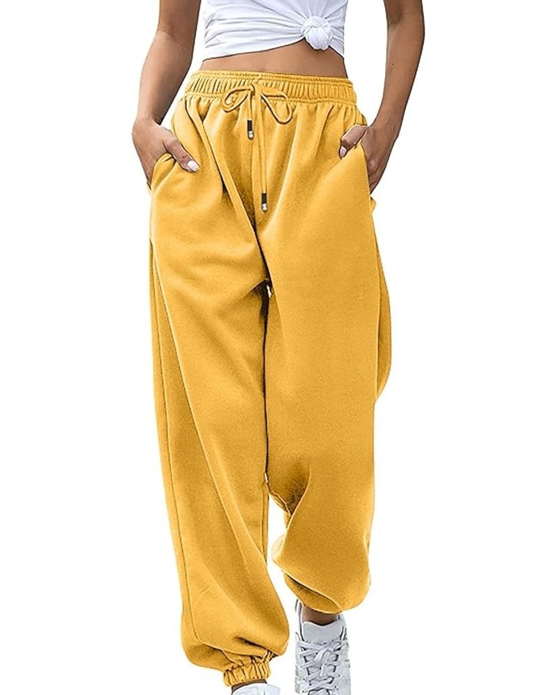 Sweatpants for Women Loose Fit Baggy High Waisted Fall Winter Cinch Bottom Joggers Pants with Pockets Yellow 16 $5.09 Pants