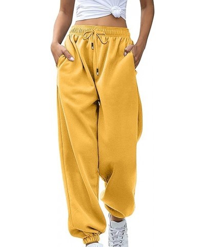 Sweatpants for Women Loose Fit Baggy High Waisted Fall Winter Cinch Bottom Joggers Pants with Pockets Yellow 16 $5.09 Pants