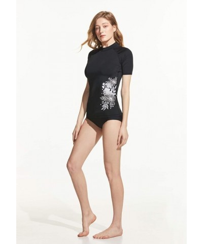 Women's UPF 50+ Rash Guard Short Sleeve, UV/SPF Surf Swim Shirts, Water Beach Swimsuit Top Henna Print Black $13.74 Swimsuits