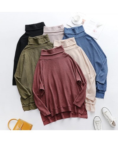 Women's Sweater 2023 Fall Oversized Turtleneck Long Batwing Sleeve Waffle Knit Split Hem Tunic Pullover Tops Navyblue $15.18 ...