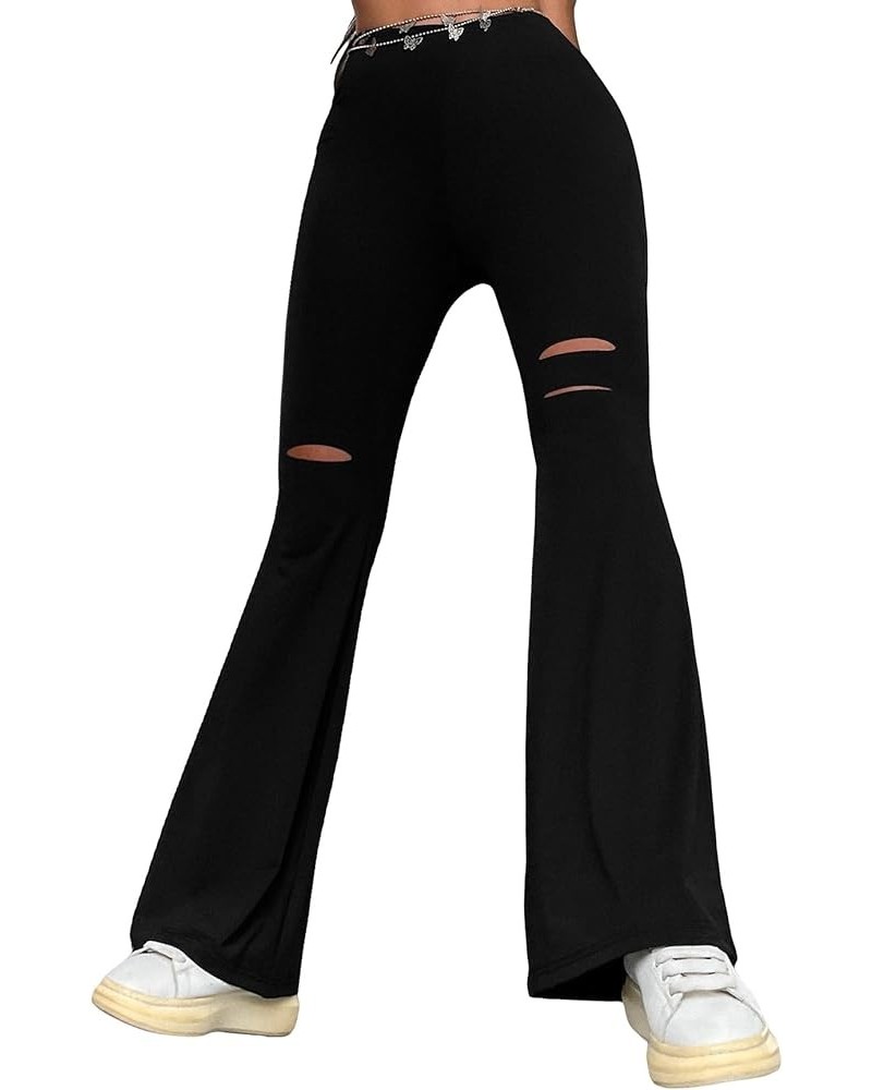 Women's Casual Elastic High Waist Cut Out Flare Leg Workwear Pants Black $15.48 Pants