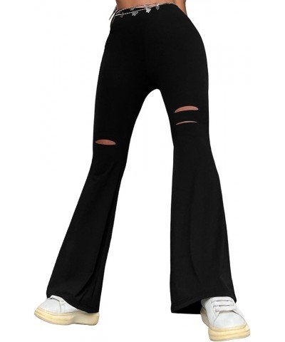 Women's Casual Elastic High Waist Cut Out Flare Leg Workwear Pants Black $15.48 Pants