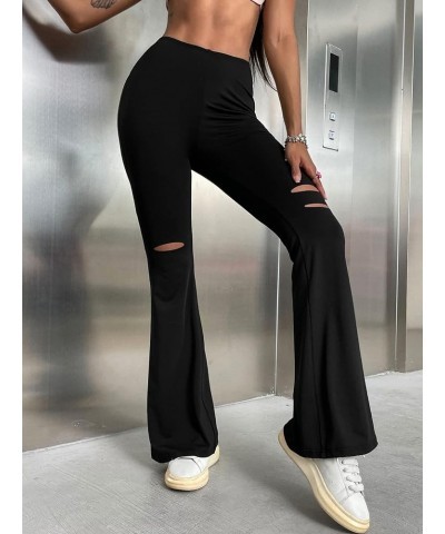 Women's Casual Elastic High Waist Cut Out Flare Leg Workwear Pants Black $15.48 Pants