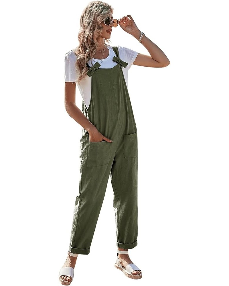 Women's Casual Sleeveless Straps Dual Pockets Tie Front Overall Jumpsuit Army Green $16.95 Overalls