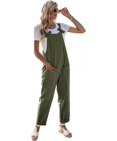 Women's Casual Sleeveless Straps Dual Pockets Tie Front Overall Jumpsuit Army Green $16.95 Overalls