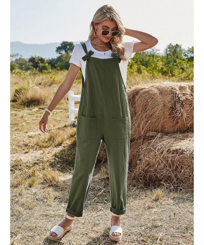 Women's Casual Sleeveless Straps Dual Pockets Tie Front Overall Jumpsuit Army Green $16.95 Overalls