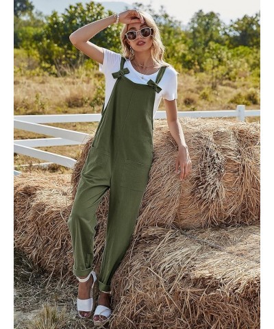 Women's Casual Sleeveless Straps Dual Pockets Tie Front Overall Jumpsuit Army Green $16.95 Overalls