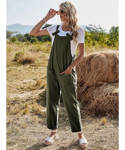 Women's Casual Sleeveless Straps Dual Pockets Tie Front Overall Jumpsuit Army Green $16.95 Overalls