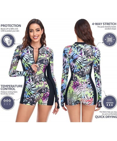 Rash Guard for Women, 1 Piece Modest Swimsuits for Women - Long Sleeve Swimsuits UV UPF 50+ Swim Shirt Cc-green Floral 1 Piec...