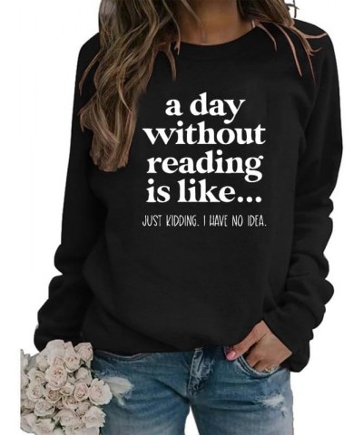 Womens Lightweight Pullovers Tops Coffee And Books Reading Graphic Shirt Loose Long Sleeve Crew Neck Sweatshirts 2312016-blac...