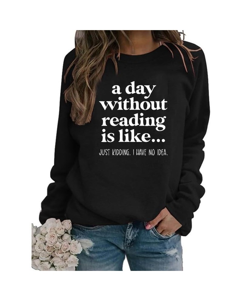 Womens Lightweight Pullovers Tops Coffee And Books Reading Graphic Shirt Loose Long Sleeve Crew Neck Sweatshirts 2312016-blac...