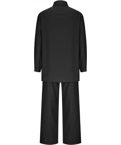 Women's 2 Piece Cotton Linen Outfits Trendy Dressy Business Work Suits Button Down Long Sleeve Shirt Pants Suit Black $9.35 S...