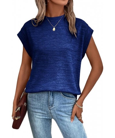 Women's Casual Bat Wing Cap Sleeve T Shirt Crew Neck Work Top Navy Blue $14.49 T-Shirts