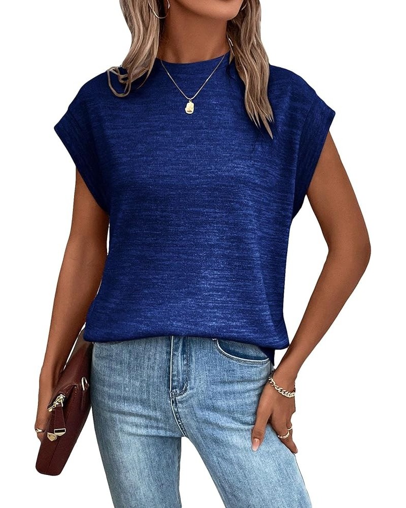 Women's Casual Bat Wing Cap Sleeve T Shirt Crew Neck Work Top Navy Blue $14.49 T-Shirts