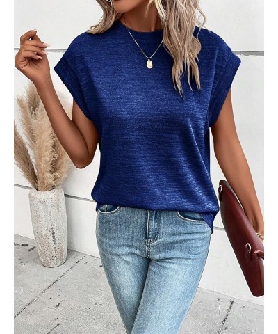 Women's Casual Bat Wing Cap Sleeve T Shirt Crew Neck Work Top Navy Blue $14.49 T-Shirts