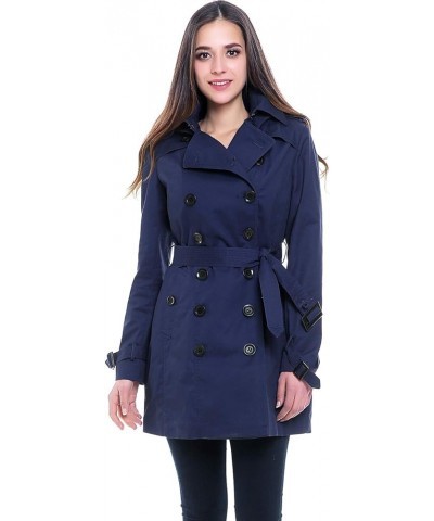 Women Leah Waterproof Hooded Mid Length Trench Coat Navy $34.85 Coats