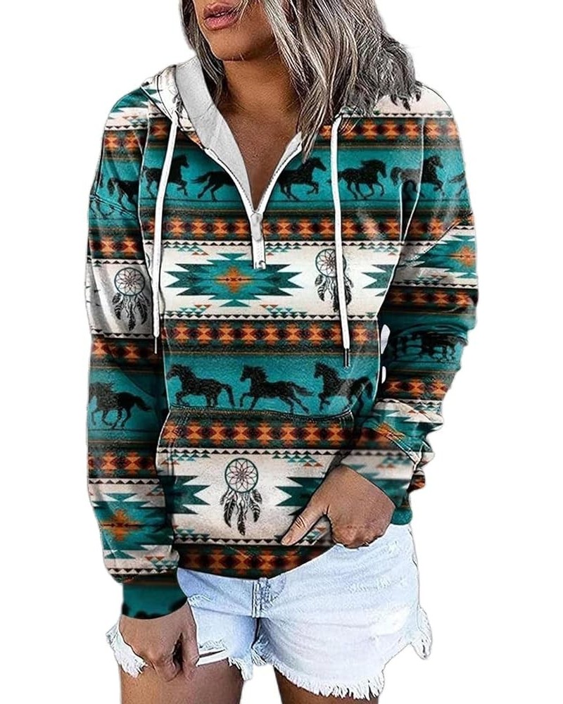 Women's 1/4 Zip Up Aztec Hoodie Western Ethnic Print Casual Long Sleeve Pullover Hooded Sweatshirt Pocket Plus Size 01-green ...