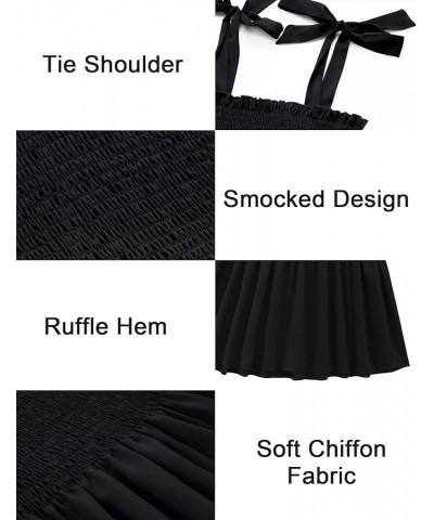 Ruffle Smocked Tank Tops for Women Summer Square Neck Sleeveless Tops Tie Shoulder Chiffon Blouse Babydoll Shirts Black $11.5...